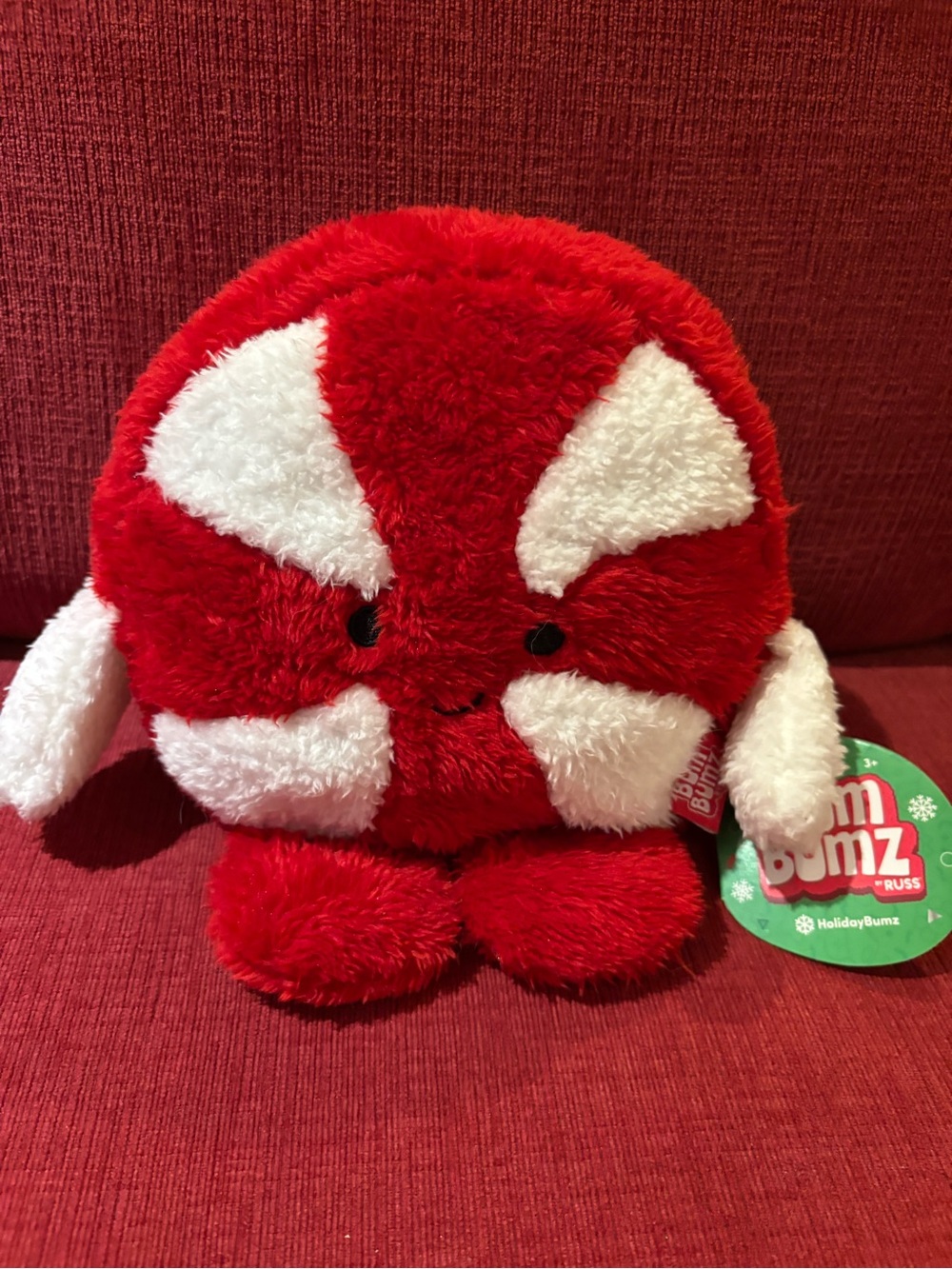 7.5 BumBumz Plush Holiday Peppermint Buddy - Red & White - Picture 2 of 3